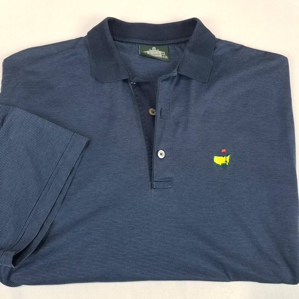Masters Polo Shirt Mens Large Blue Stripe Golf Clubhouse Collection Augusta
